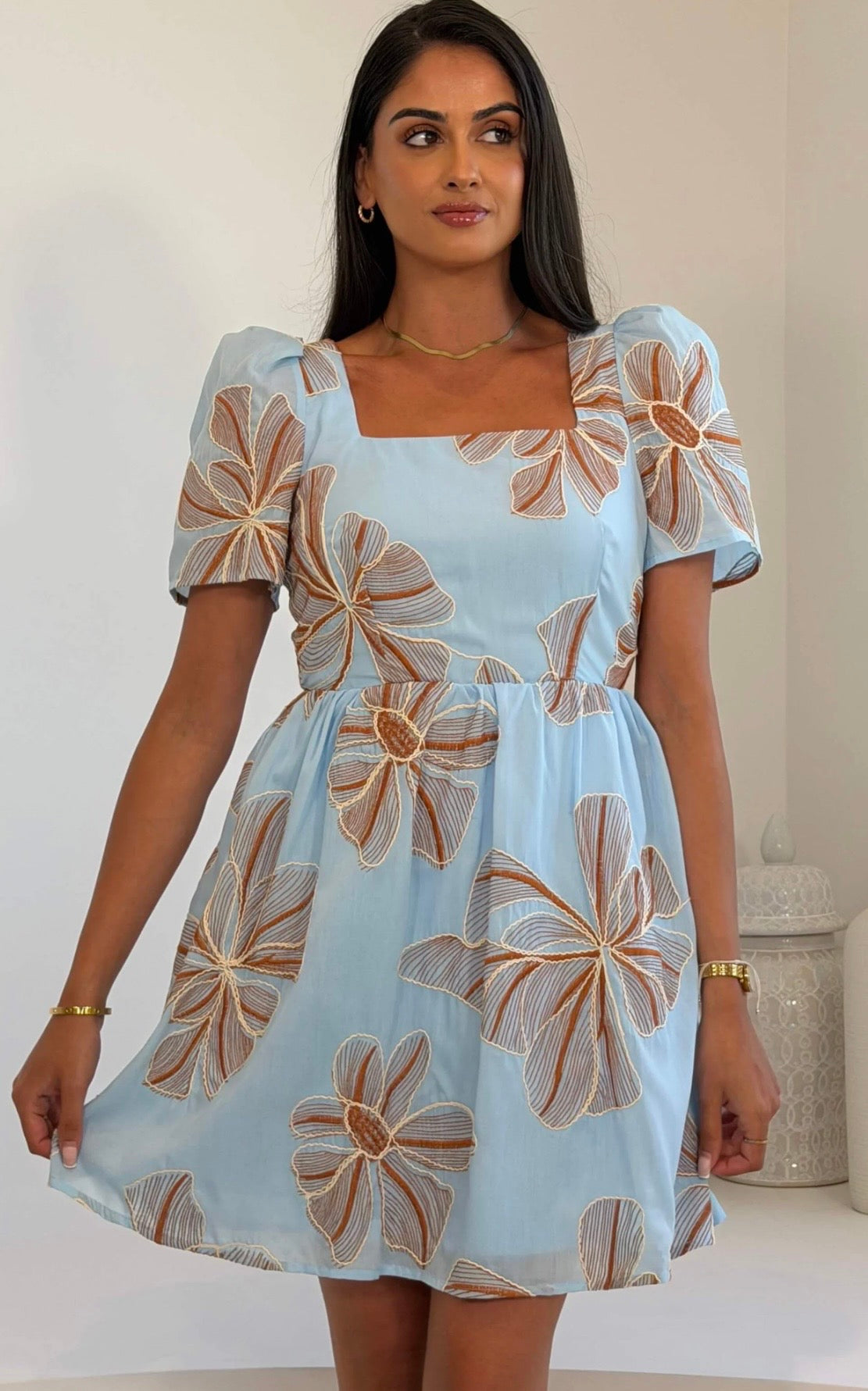 Hallie Blue Square Neck Mini Dress