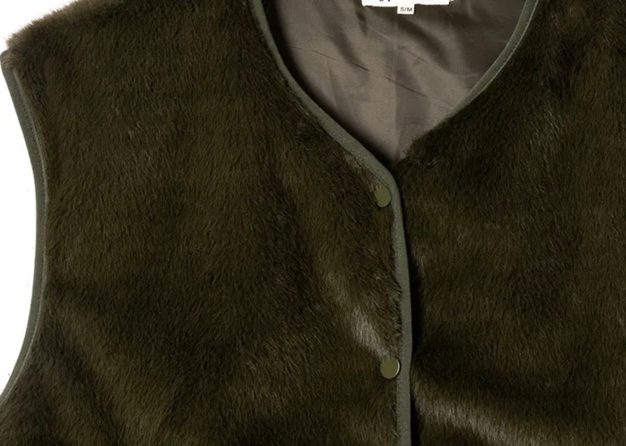Khaki Faux Fur Button Waistcoat