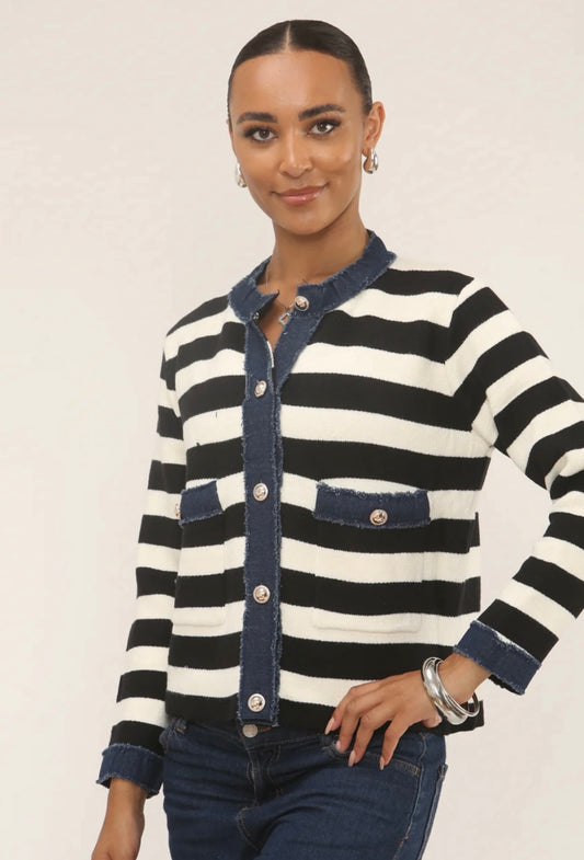 Black & Denim Striped Cardigan/Jacket