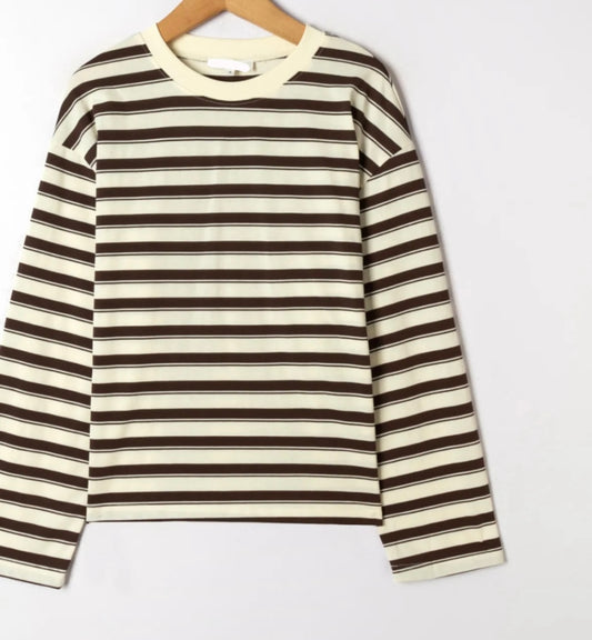 Brown & Yellow Striped Long Sleeve Top