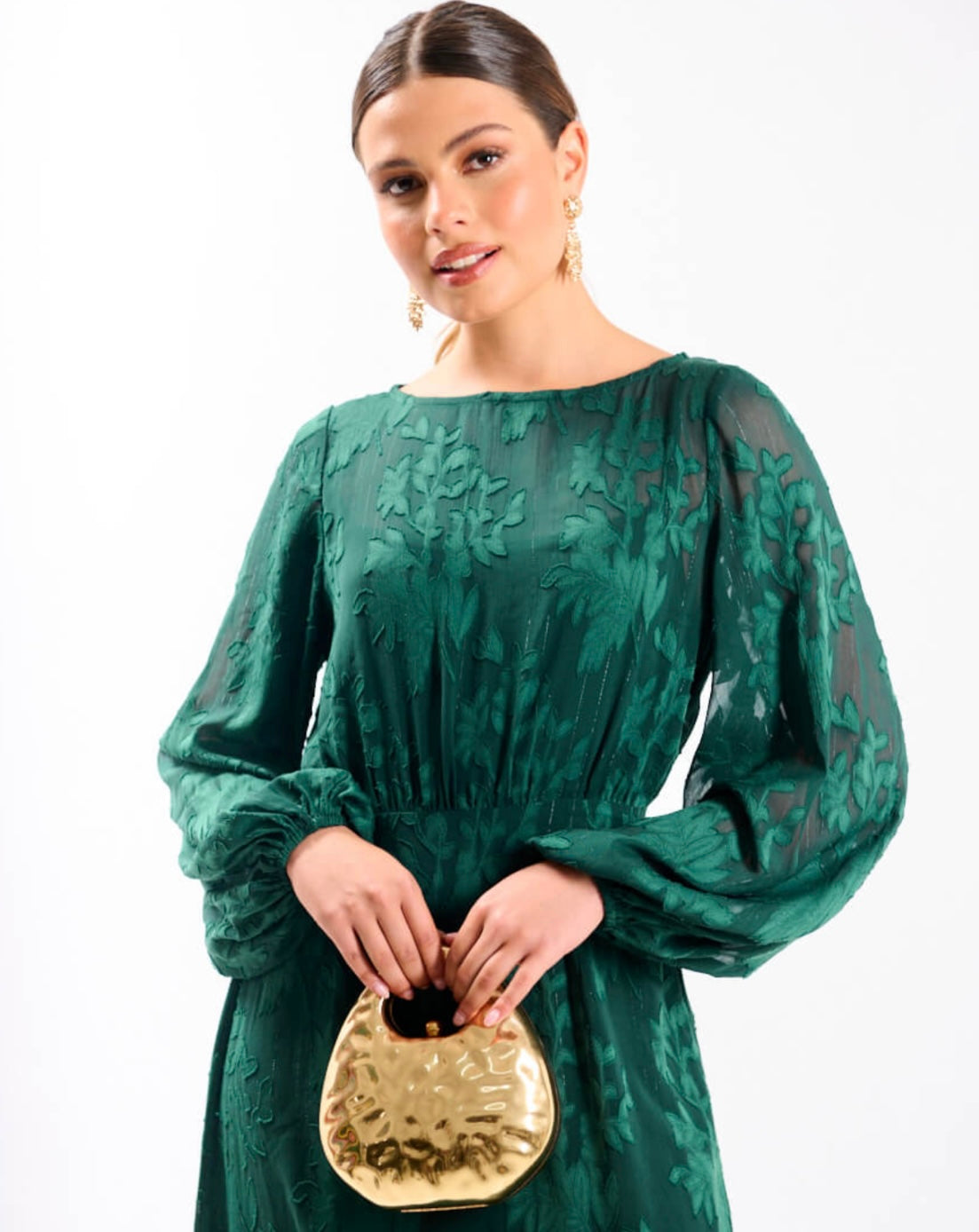 Emerald Green Jacquard Midi Dress