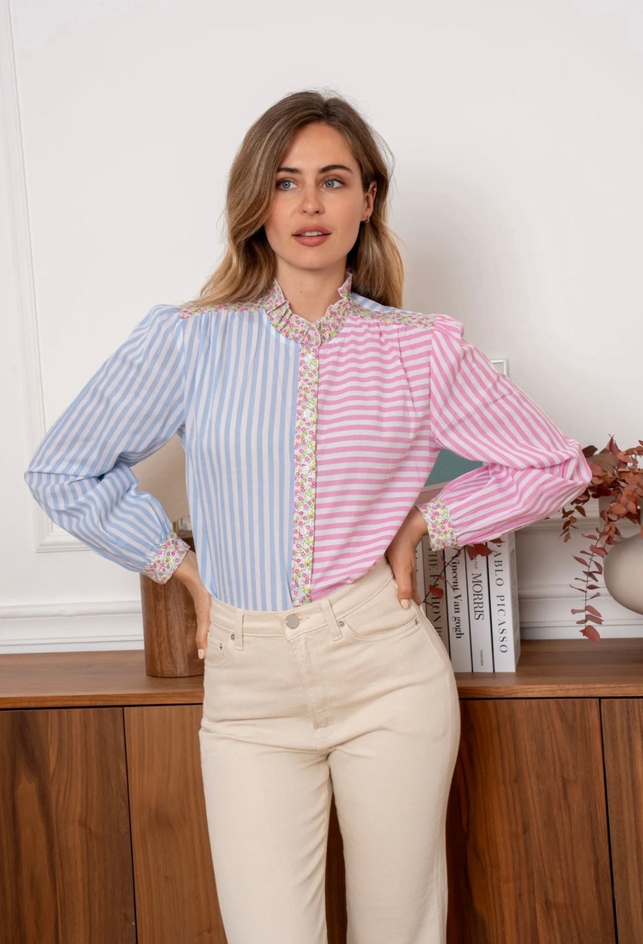 Michelle Candy Pink & Blue Striped Shirt