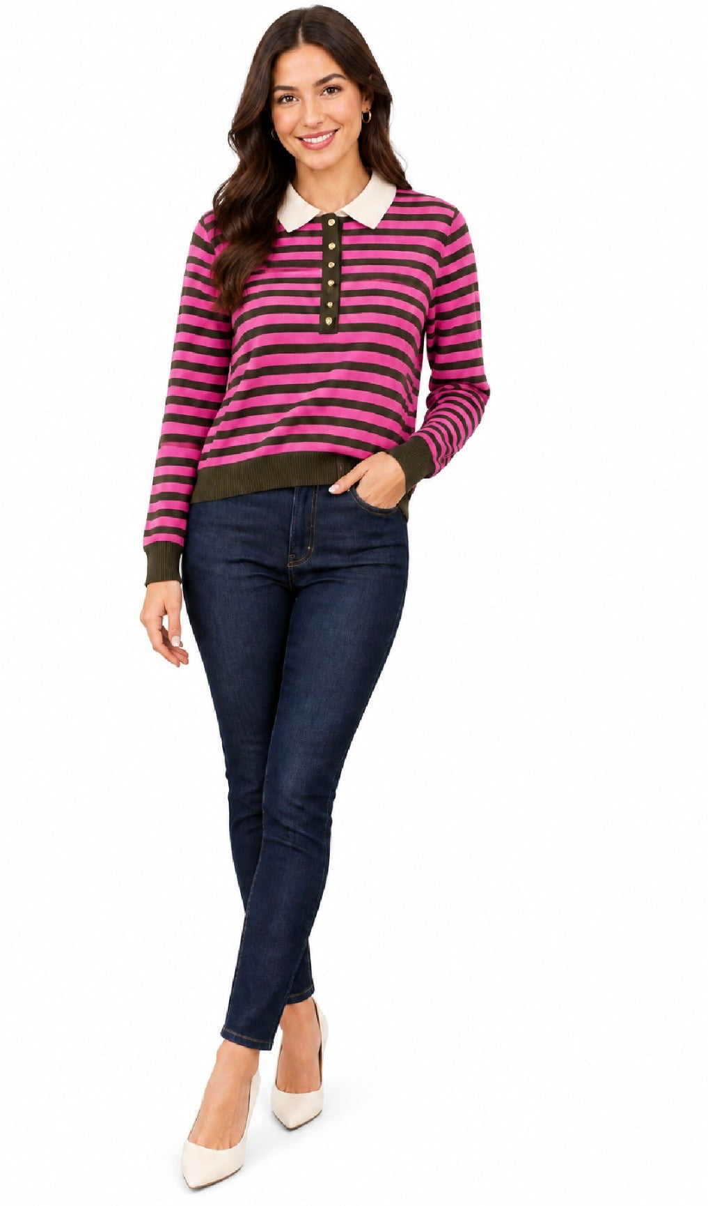 Lola Fushia & Khaki Collared Jumper