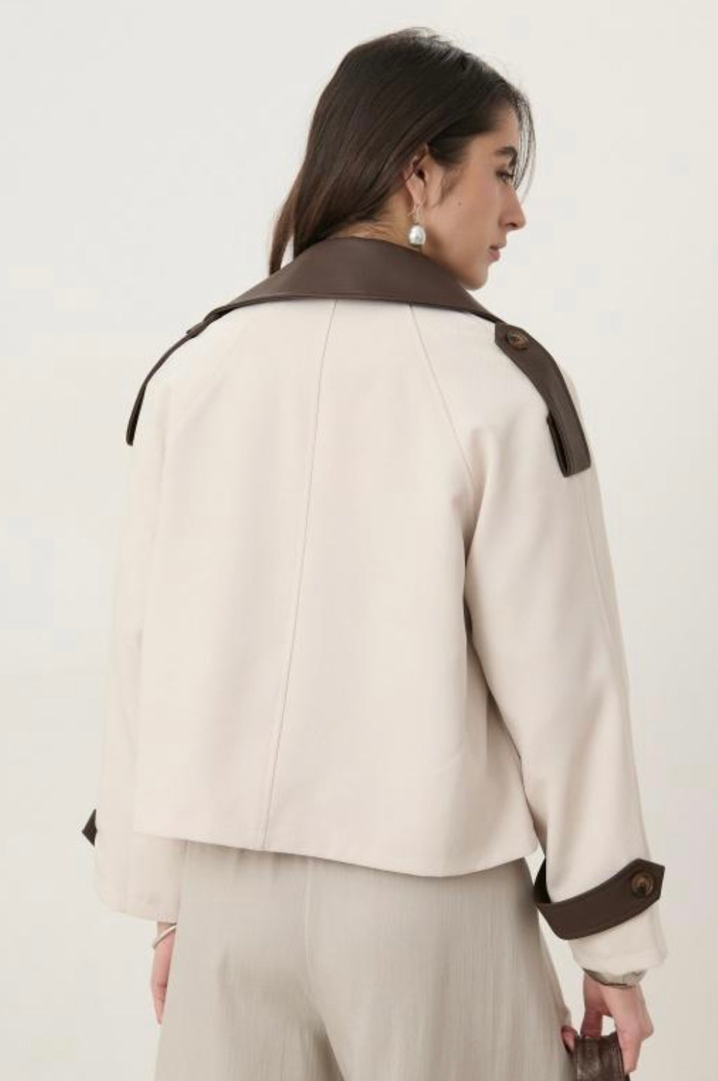 Anna Cream & Brown PU Jacket