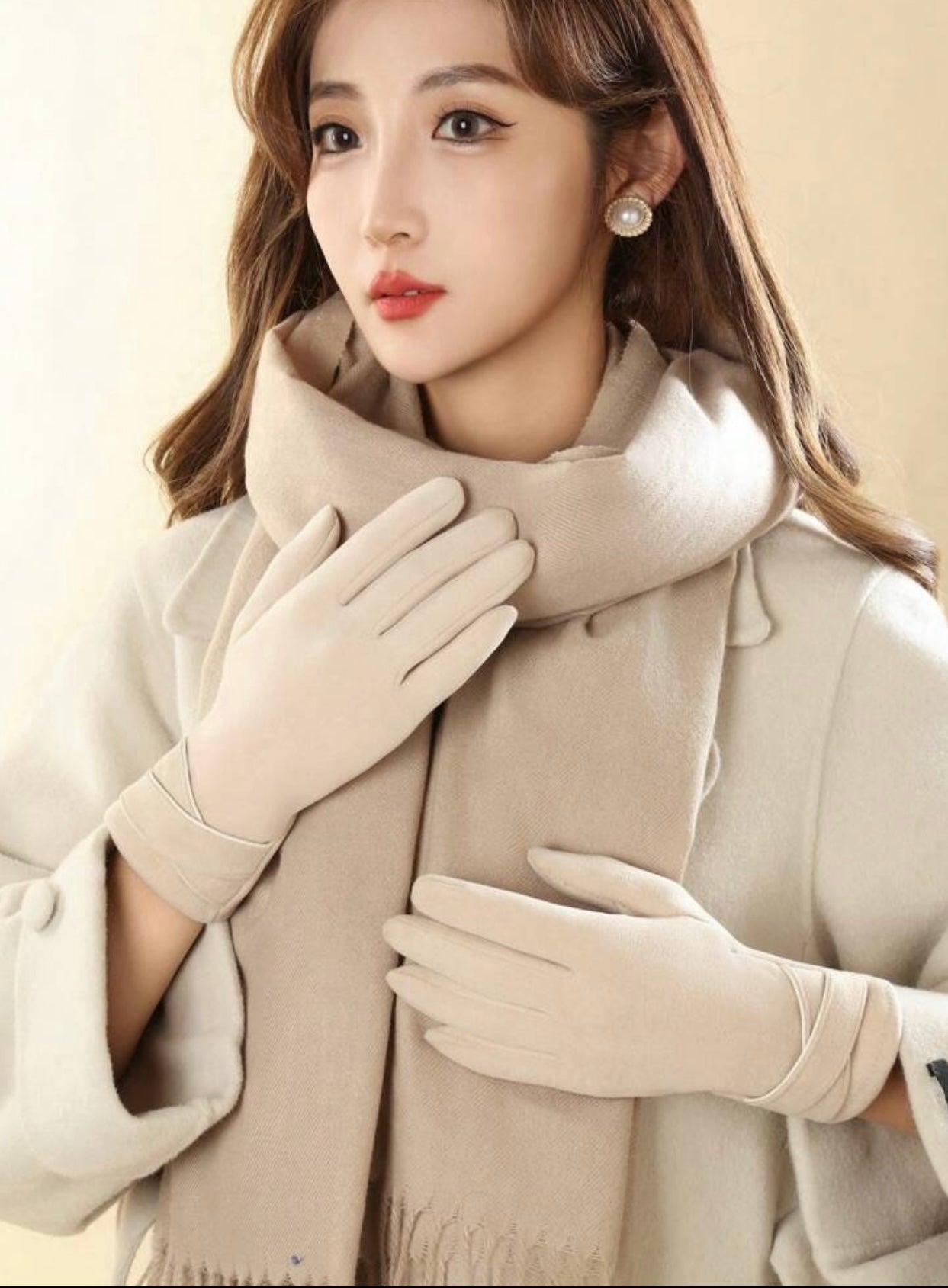 Cream Fleece Lined Gloves