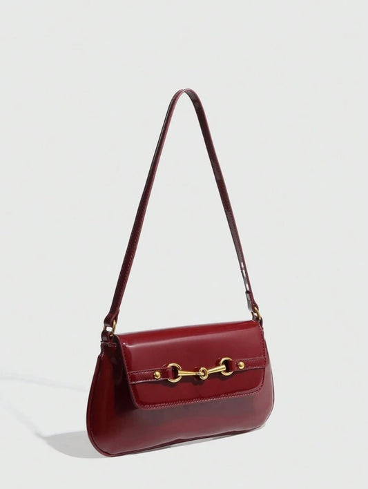 Burgundy Patent Bag With Gold Buckle Detail