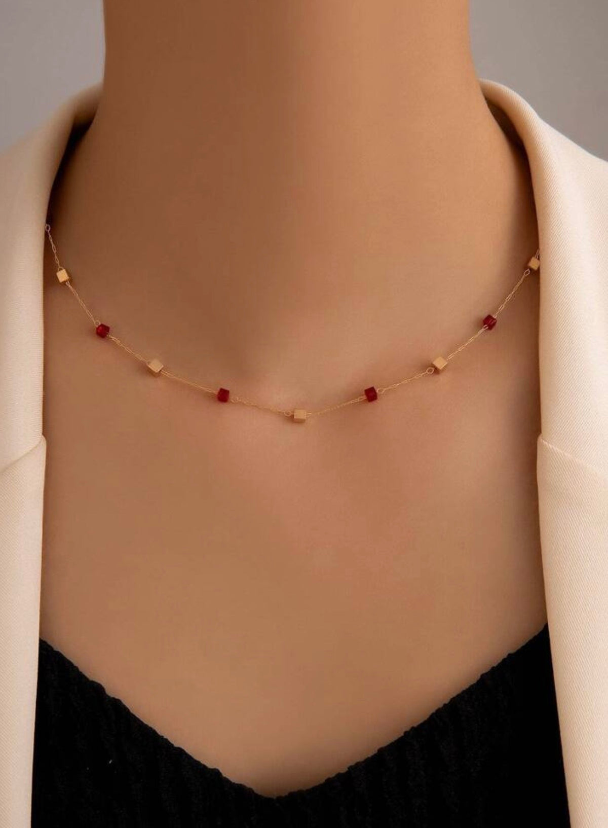 Red & Gold Square Detail Necklace