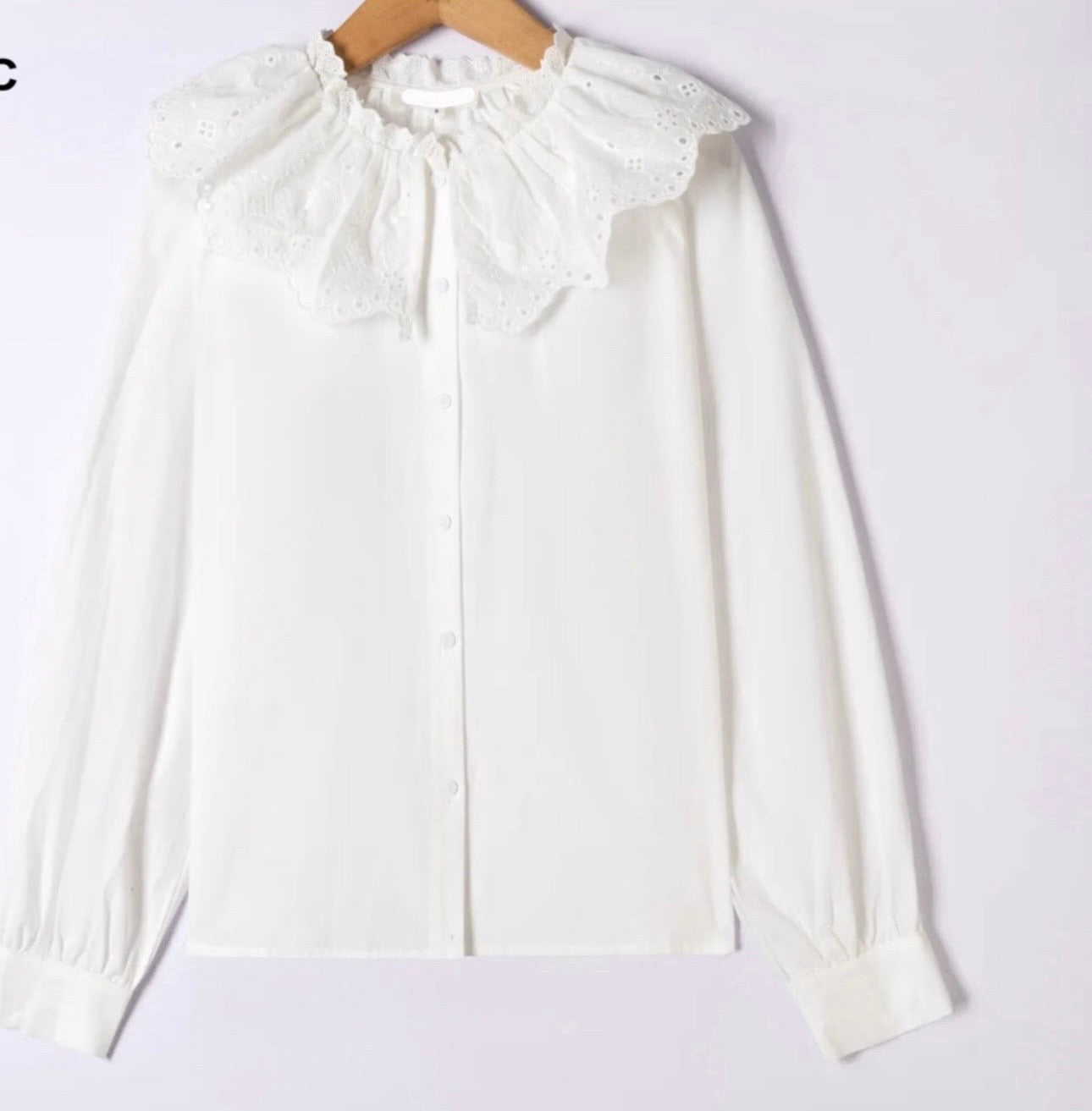 White Broiderie Anglaise Collared Shirt