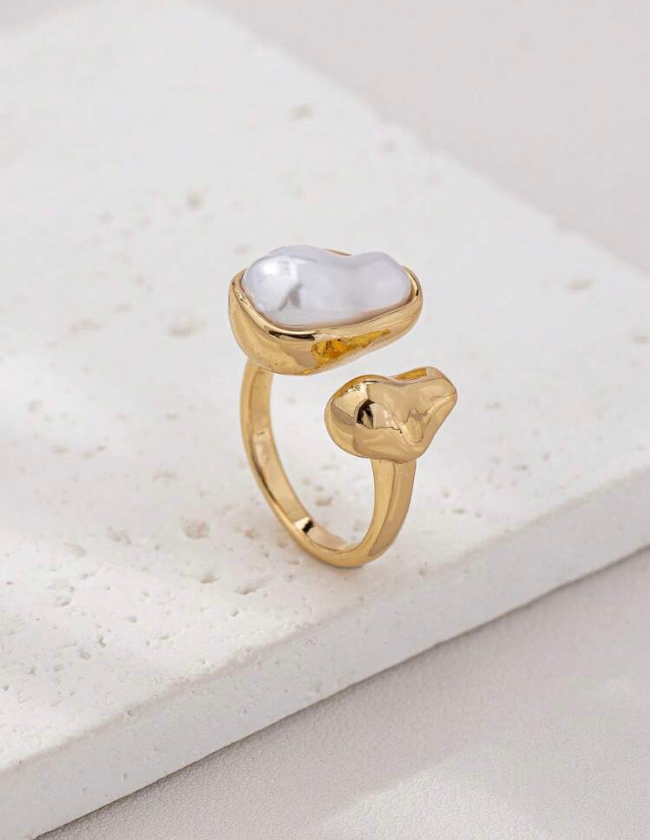 Pearl & Gold Rock Shaped Ring