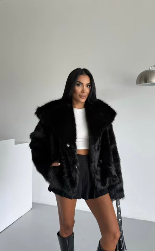Black Faux Fur Coat