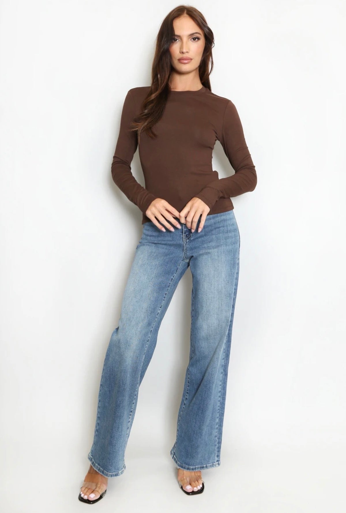 Brown Long Sleeve Basic Top