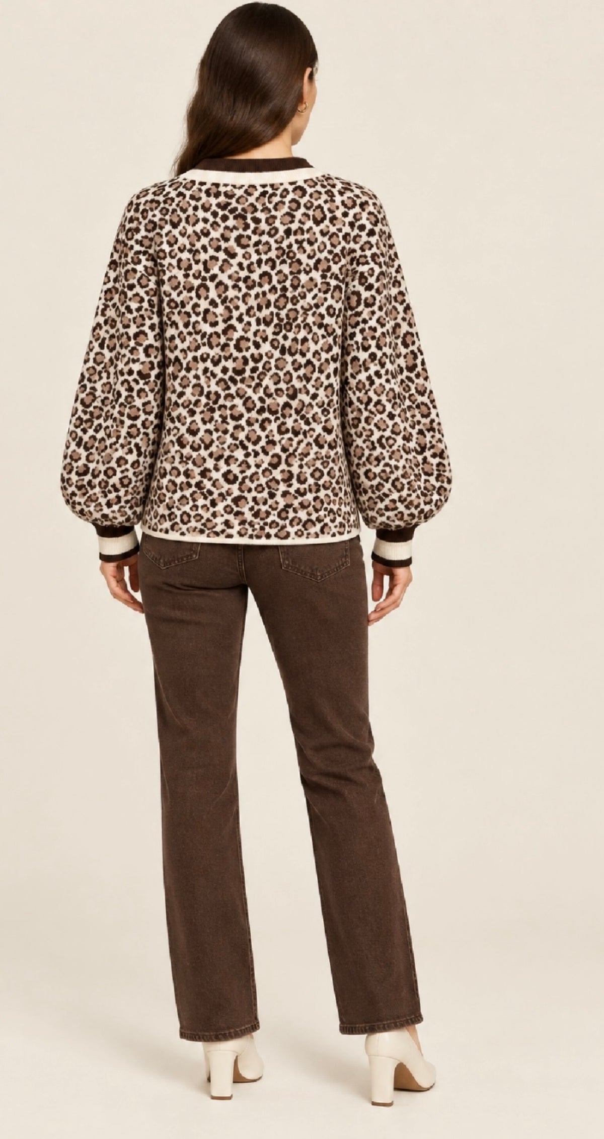Brown & Cream Leopard Collared Jumper