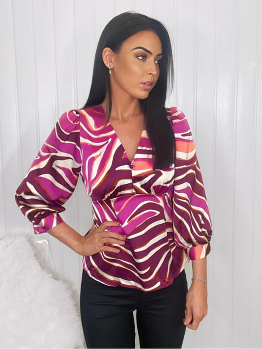 Berry Colour Block Satin Top