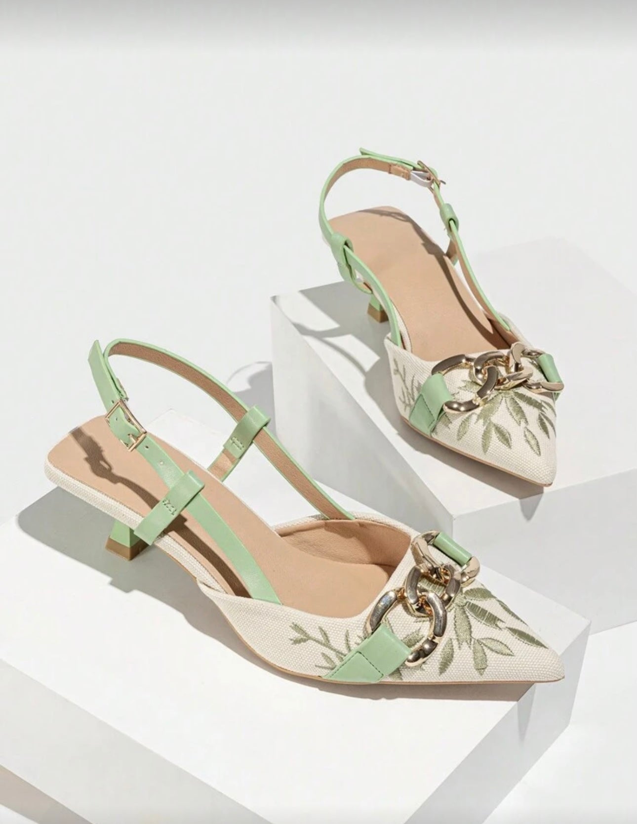 Mint & Cream Embellished Slingback heels