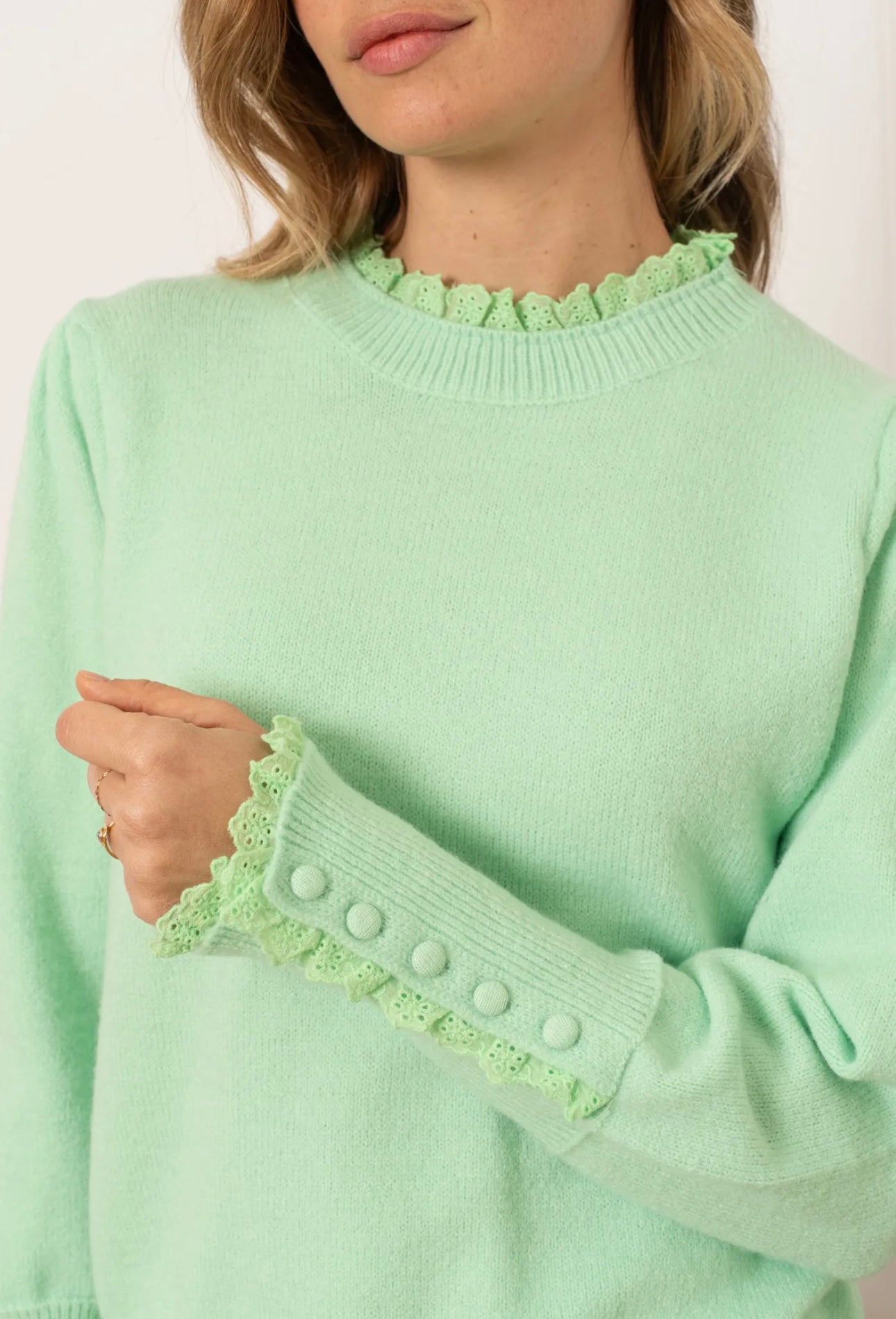 Jane Mint Green Collar Detail Jumper
