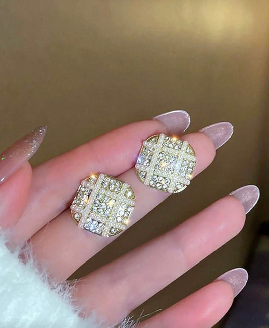 Square Pearl Gold Diamanté Earrings
