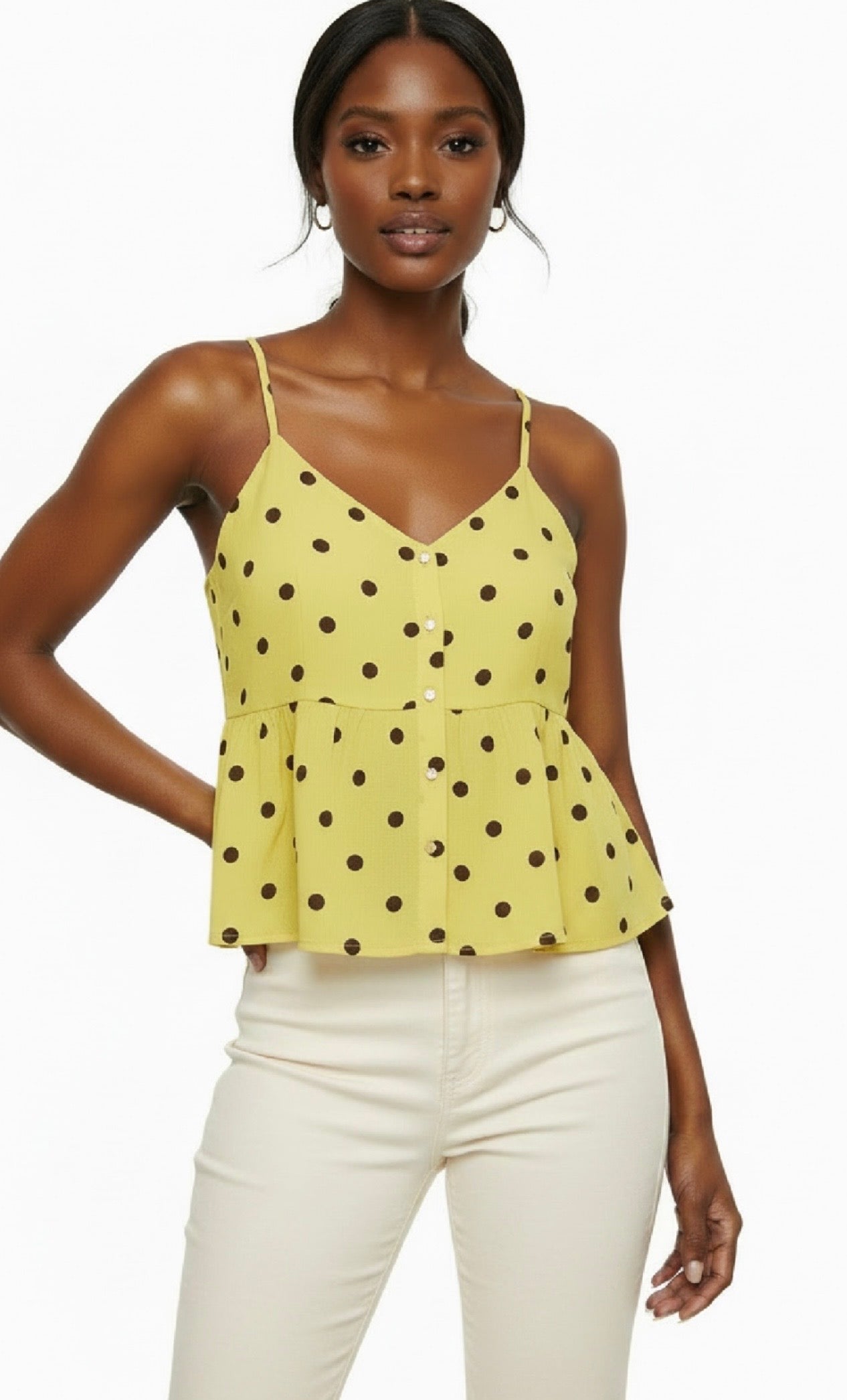 Yellow & Brown Polka Dot Top