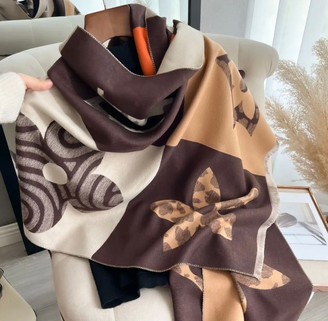REVERSIBLE Brown/Orange & Beige/Brown Colourway Scarf