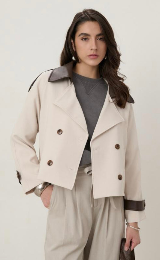 Anna Cream & Brown PU Jacket