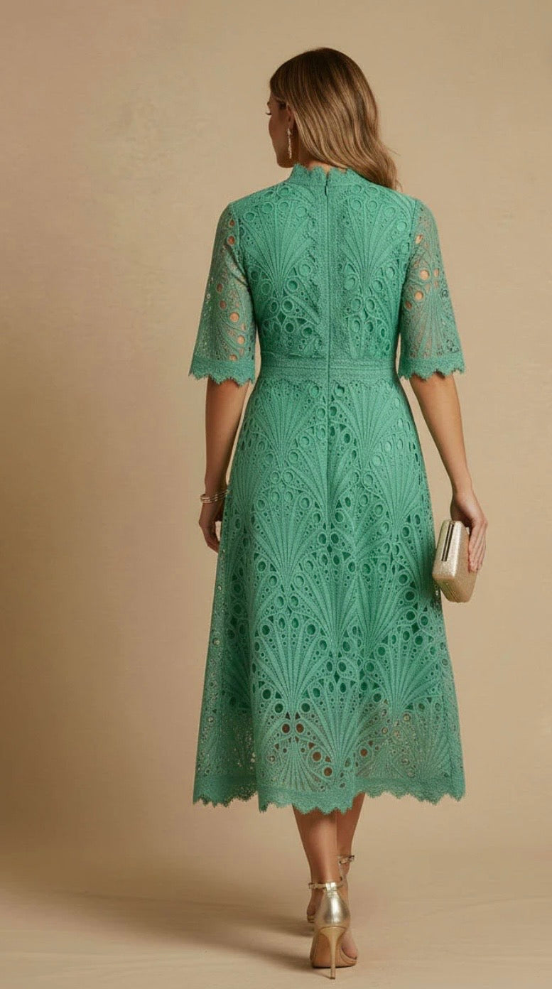 Jade Green Broiderie Anglais Midi Dress