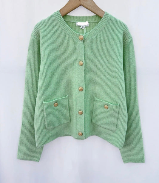 Anna Sage Green Cardigan With Gold Button Detail