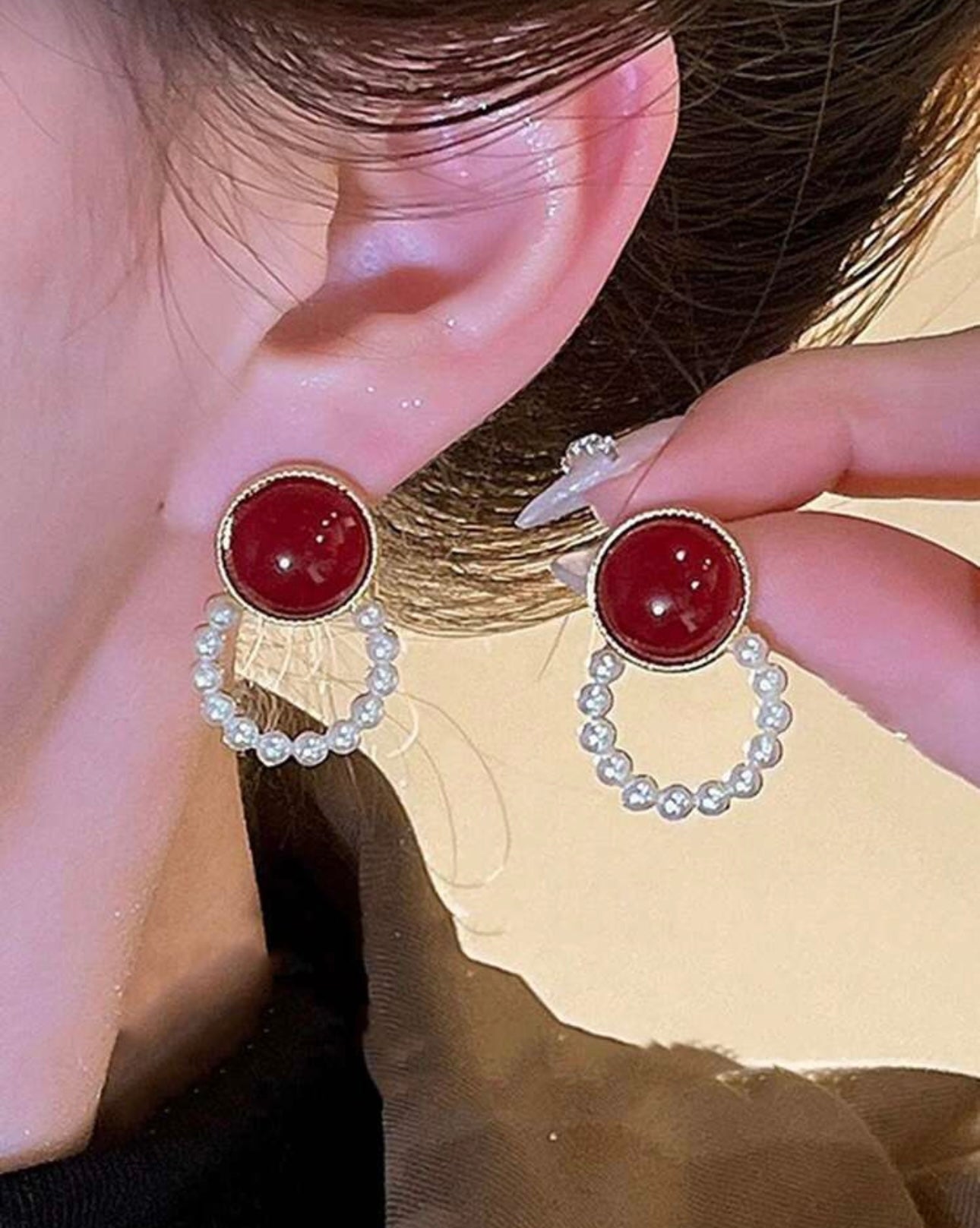 Burgundy Pearl Circular Earrings