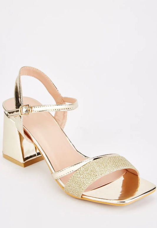 Gold Metallic Block Heels