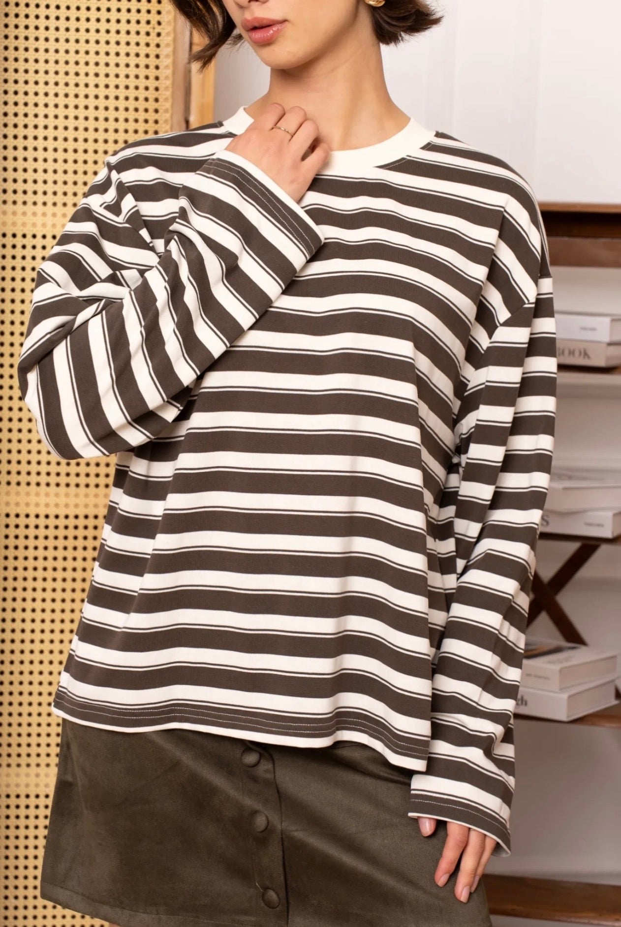 Khaki & Cream Striped Breton