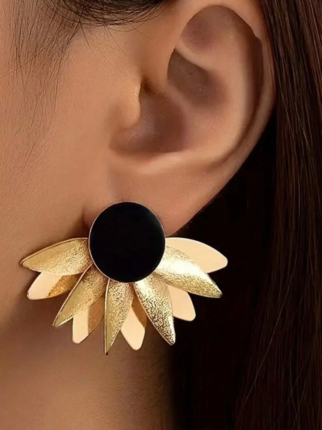 Black & Gold Half Moon Earrings