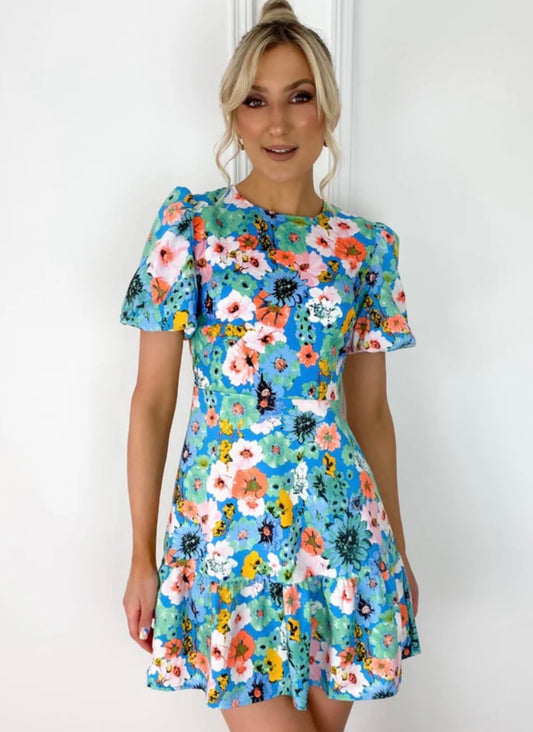 Lucia Mulitcoloured Floral Mini Dress (size 10,12,14)