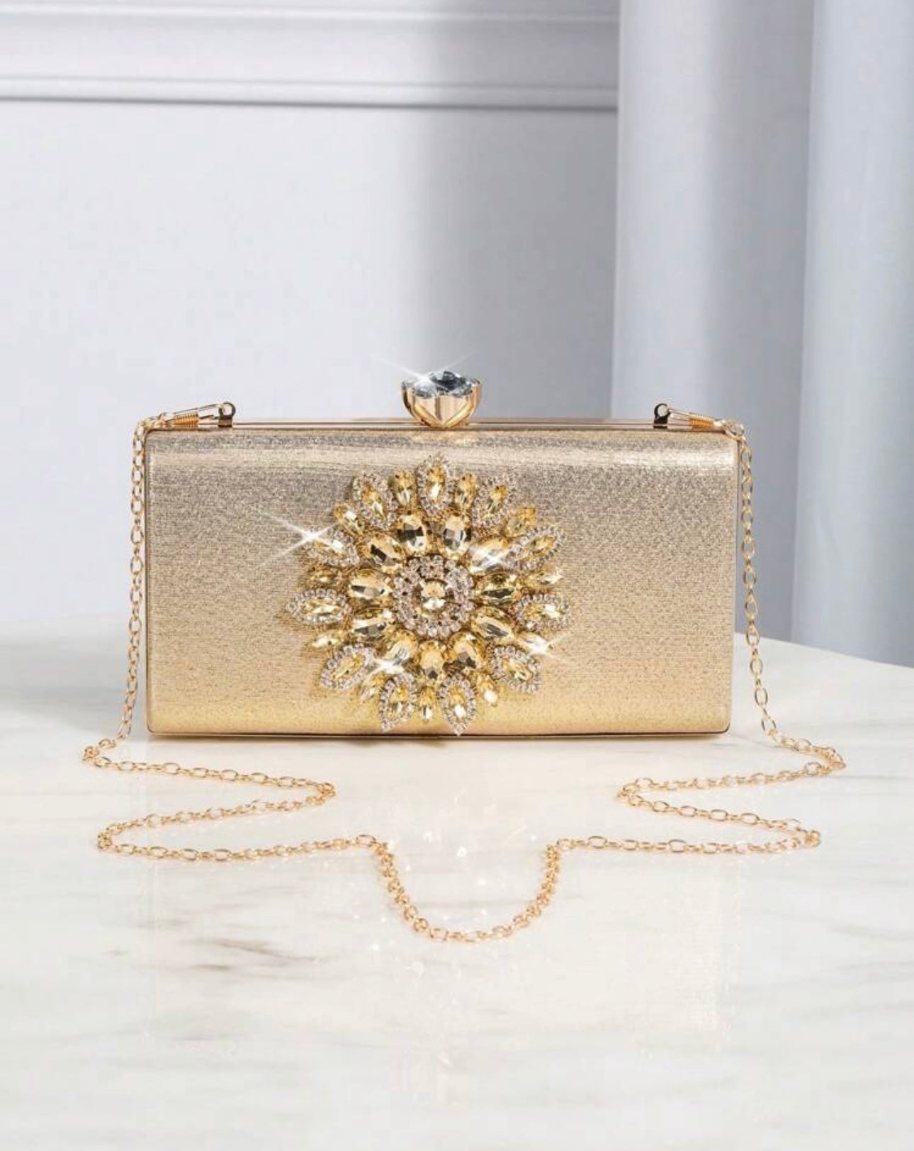 Gold Clutch With Statement Diamanté Detail