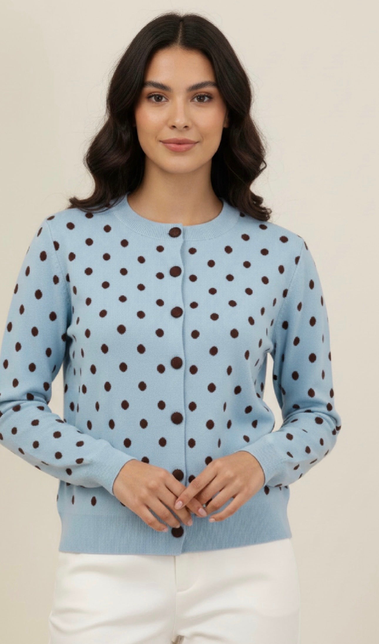 Ava Blue & Brown Polka Dot Cardigan