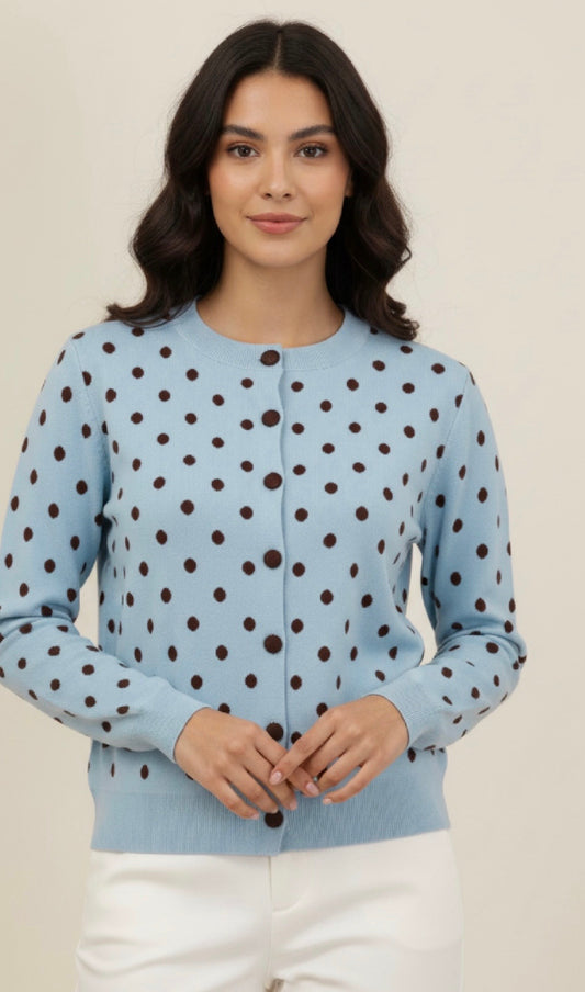 Ava Blue & Brown Polka Dot Cardigan