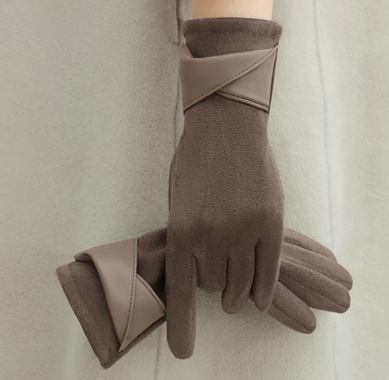 Brown Part Leather Gloves