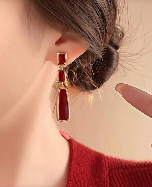 Burgundy & Gold Drop Earrings