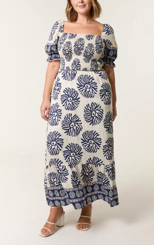 Curve Navy & Cream Maxi Dress (size 18,20,22,24)