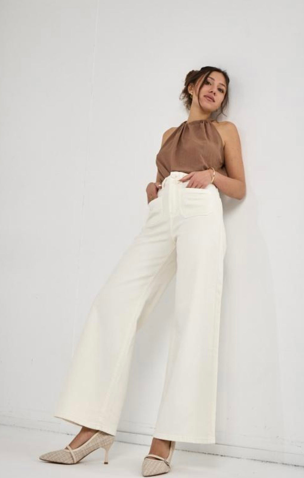 Sapphire Cream Wide Leg Jeans