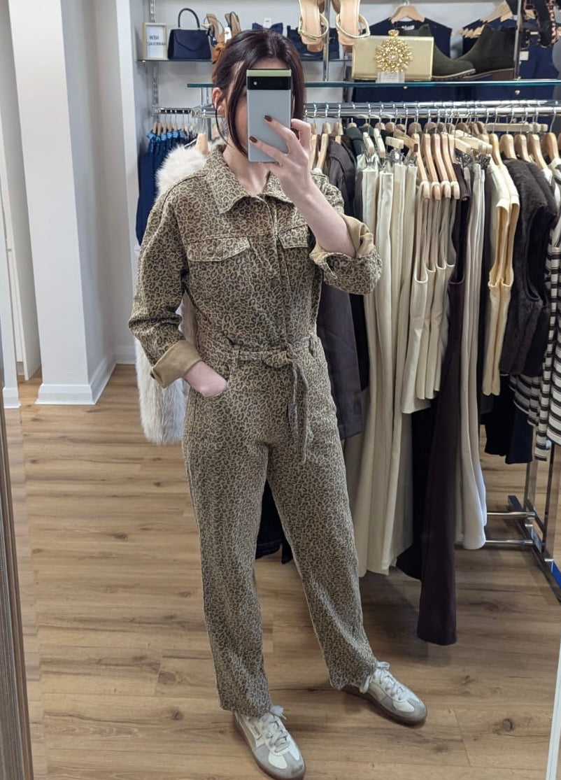 Tess Leopard Print Denim Jumpsuit