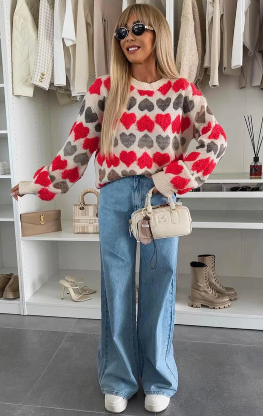 Mandie Red & Grey Hearts Jumper