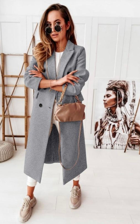 Grey Coat With Black Button Detail
