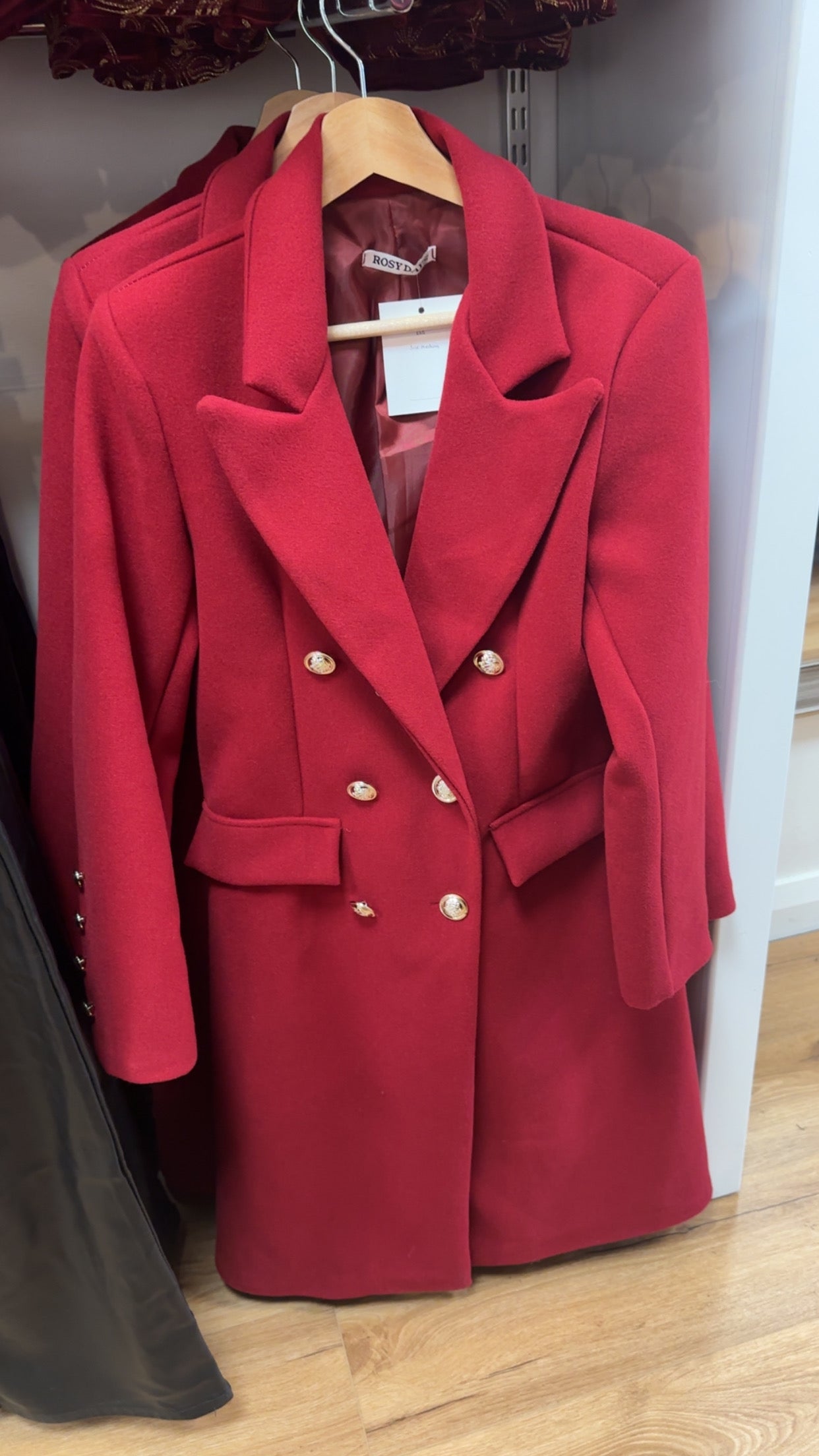 Burgundy Double Breasted Midi Coat