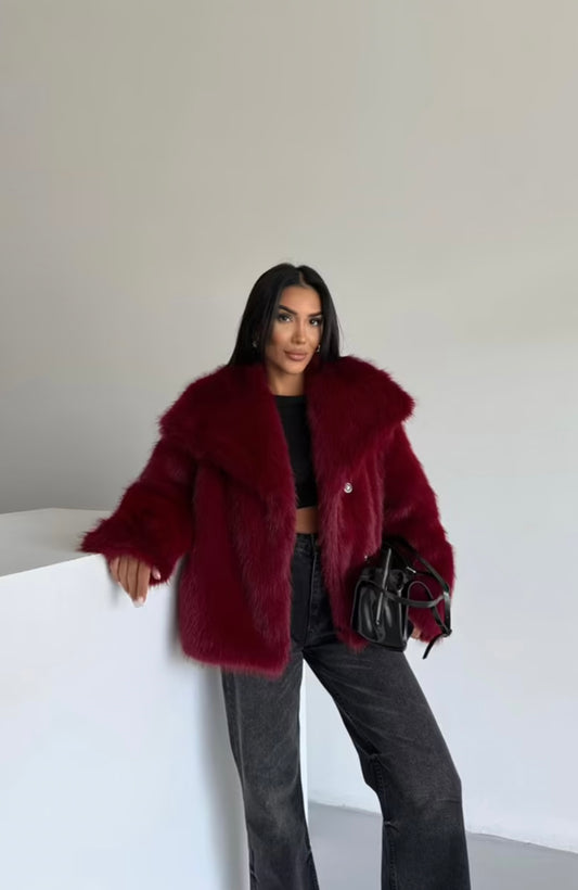 Burgundy Faux Fur Coat