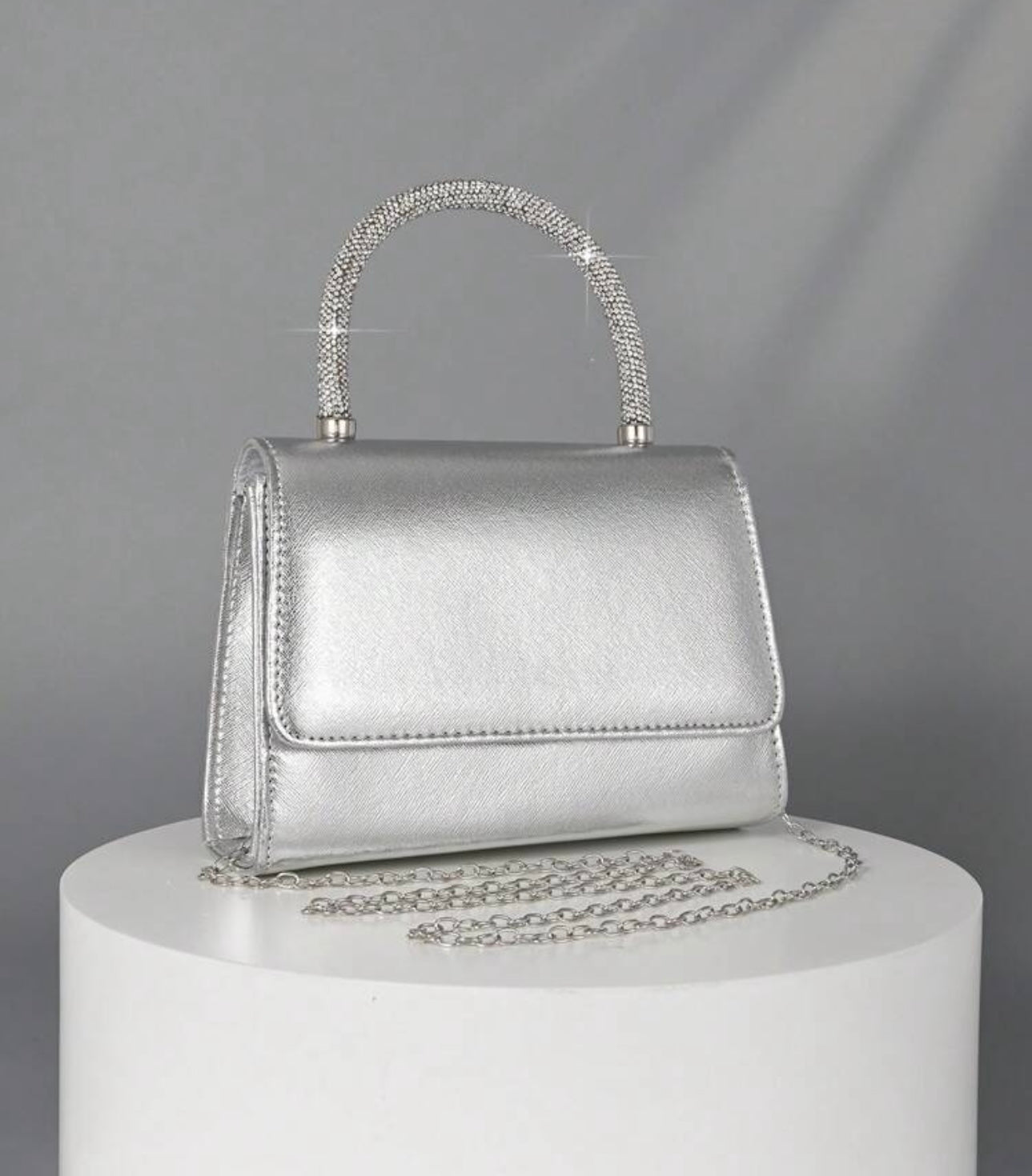 Silver Diamanté Detail Handbag