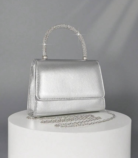 Silver Diamanté Detail Handbag