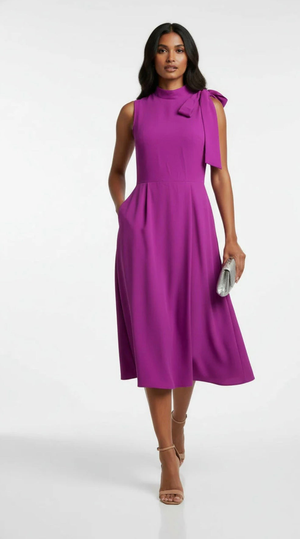Magenta Bow Midi Dress