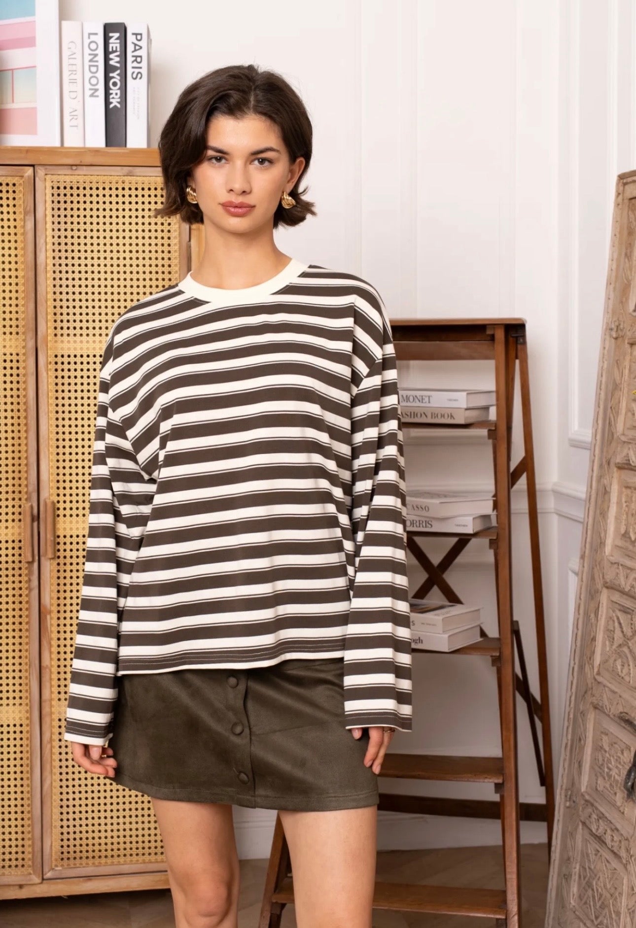 Khaki & Cream Striped Breton