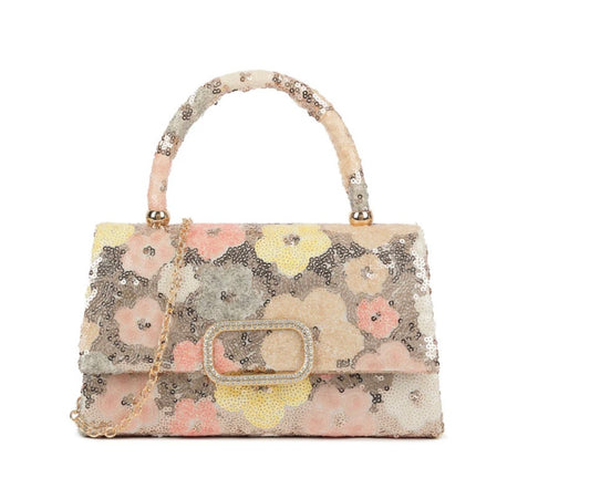 Rose Gold Square Floral Sequin Bag