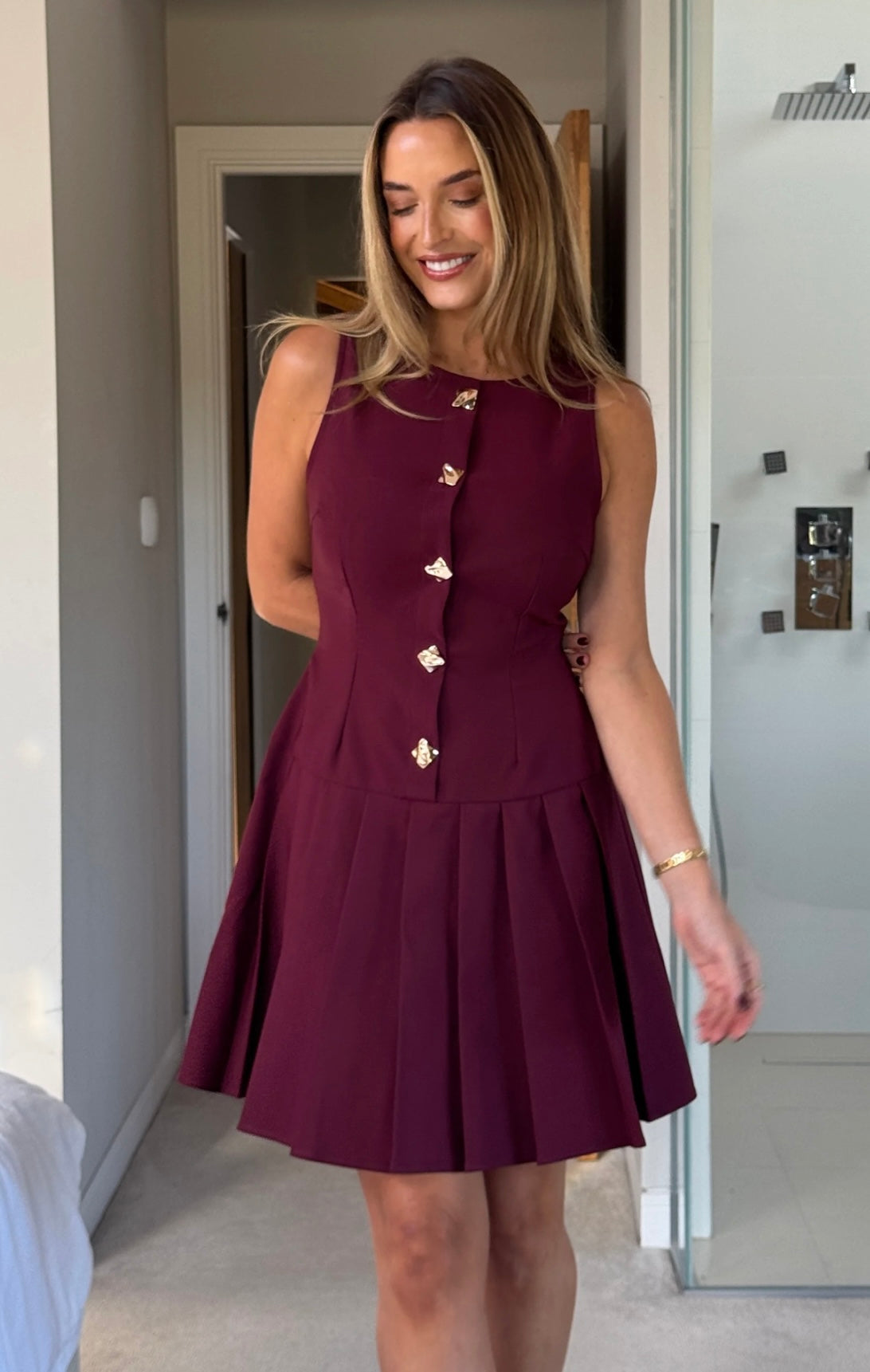 Penelope Tailored Pleated Mini Dress Berry