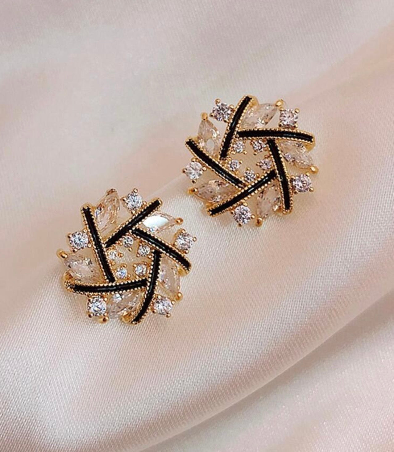 Gold & Black Diamanté Earrings