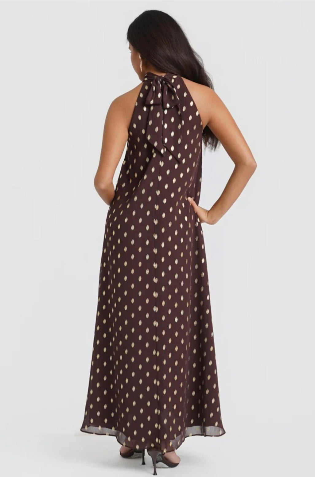 Gianna Brown & Gold Halter Neck Dress